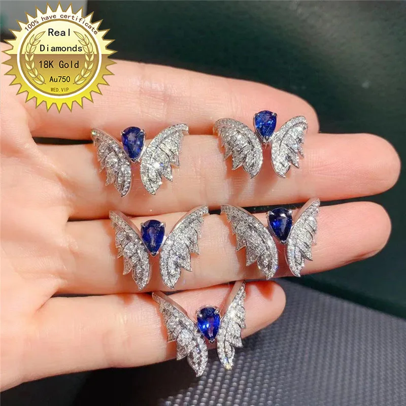 

18k white gold Sapphire and diamond ring Engagement&Wedding Natural Real Diamond Ring Jewellery have certificate 002