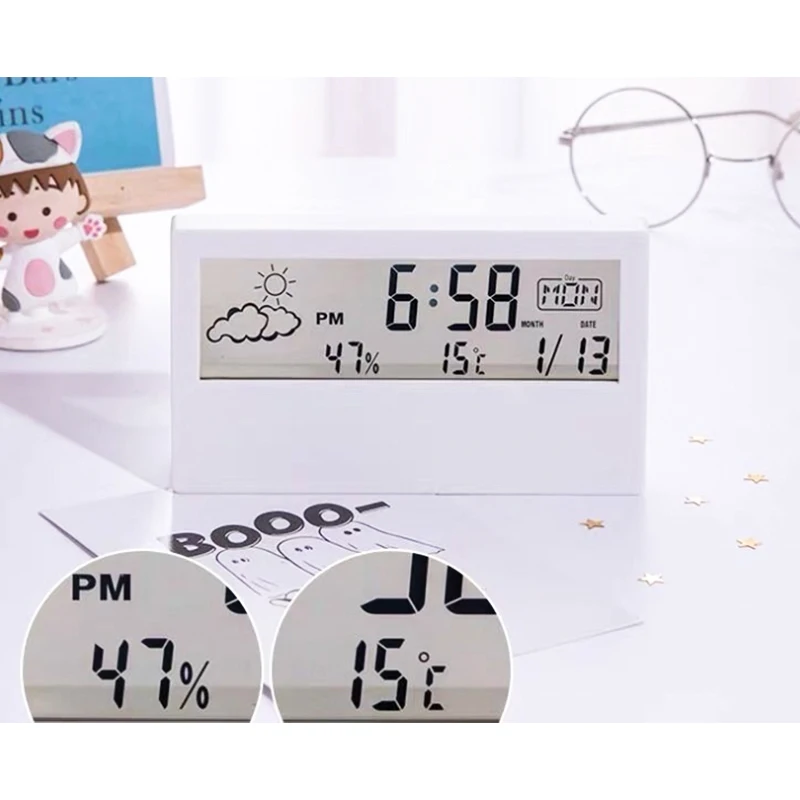 Creativo semplice meteo multifunzionale luminoso sveglia dormitorio muto studente bambini ragazze regalo carino piccola sveglia