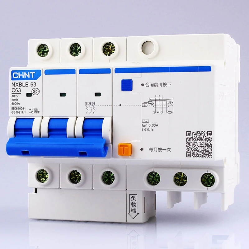 CHINT AC230/400V NXBLE-63 3P  residual current device C 40 50 63A type C earth leakage protection  short circuit protection