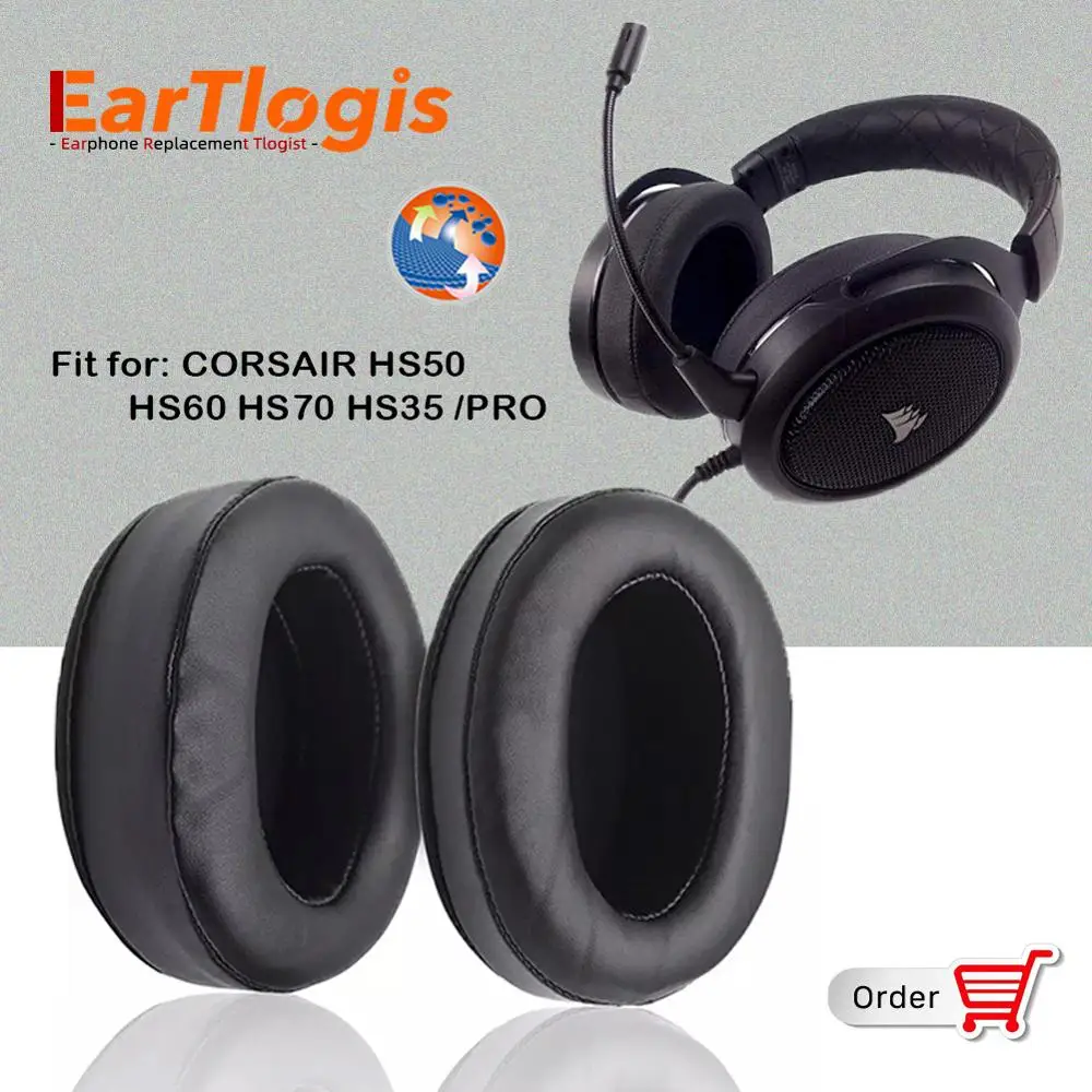 

EarTlogis Replacement Ear Pads for CORSAIR HS50 HS60 HS70 HS35 PRO Headset Parts Earmuff Cover Cushion Cups pillow