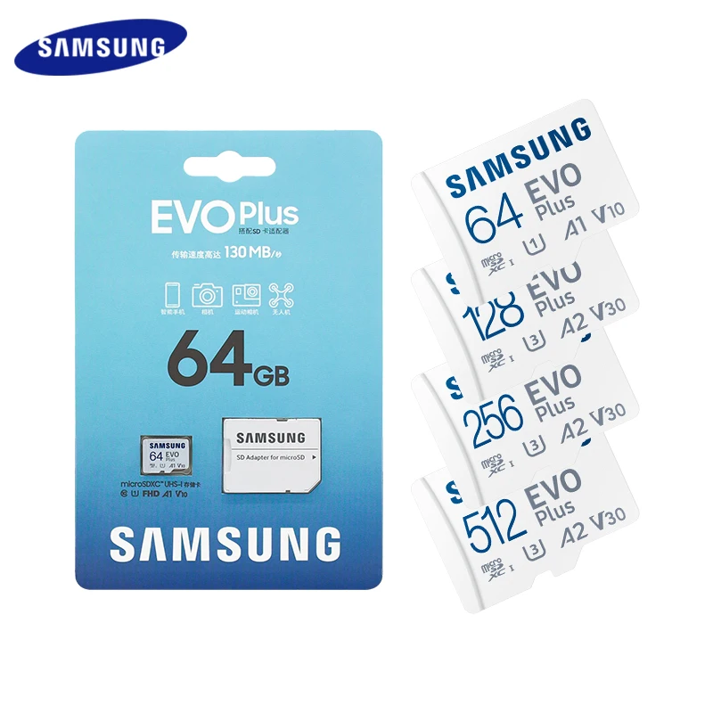 Samsung Pro Plus carte mémoire 512GB 256GB 128GB U3 V30 A2 haute vitesse UHS-I classe 10 TF carte 64GB U1 A1 V10 EVO PLUS carte Micro SD