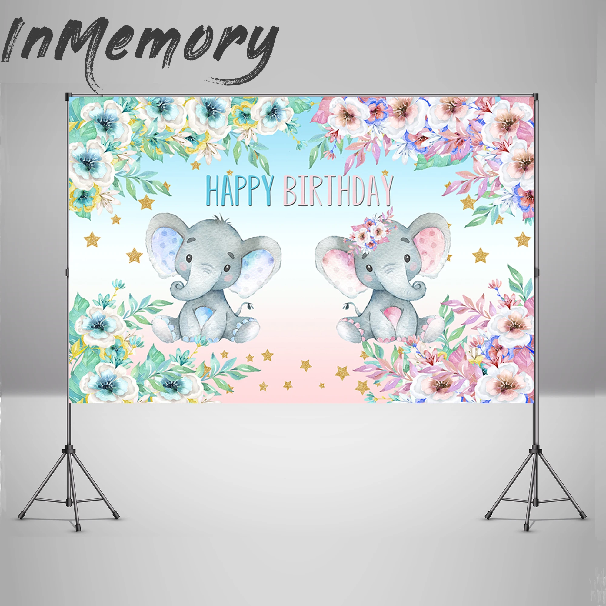 Boy Girl Birthday Party Elephant Animal Flower Backdrop Vinyl Newborn Baby Shower Photography Background For Photo Studio Shoot