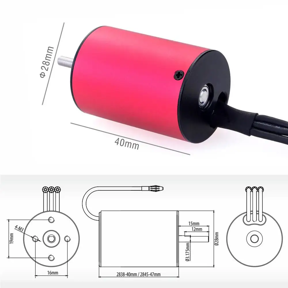 SURPASSHOBBY KK Combo 2838 3600KV Brushless Motor w/ 35A ESC + S0025M 25G Servo 2S 3S for 1/14 1/16 RC Off-road On-road Car