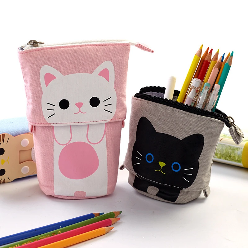 Cute Large Capacity Retractable Pencil Case Kawaii Pen Box Girls Cosmetic Storage Bag Stationery School Office Supplies