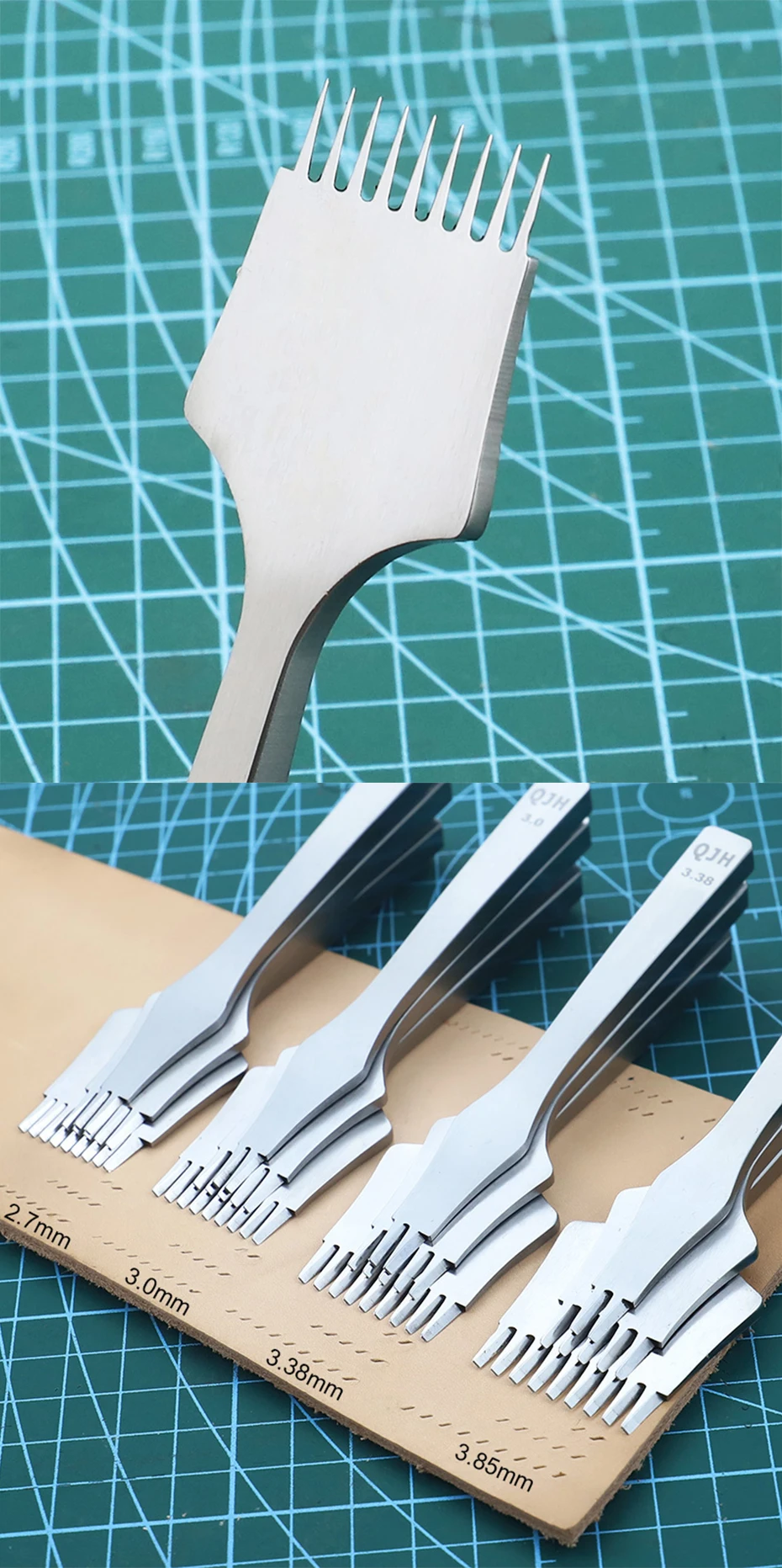 2.7/3.0/3.38mm Leder Handwerk schräg flach Diamant Stechen Eisen Set-2/3,85 Zinken Diamant Meißel hand gefertigte Bastel bedarf – Detail 6