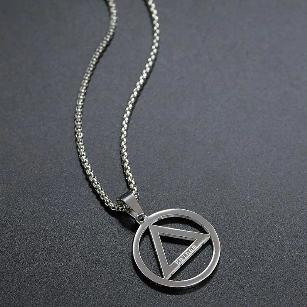 Stainless Steel Delicate Minimalism Eminem Triangle Round Geometry Pendant Necklace Jewelry Gift For Him with Chain