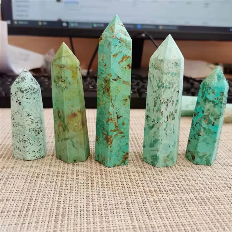 

Natural Blue Turquoise Quartz Crystal Wand Point Stone Mineral Reiki Healing Home Decoration