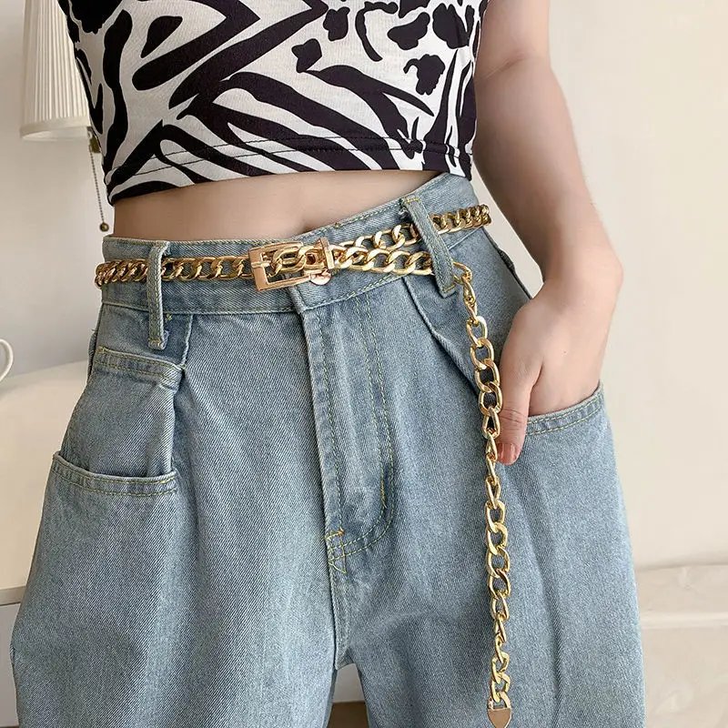 Punk chain belt female fashion metal belt with skirt sexy European and American ins wind waist chain for ladies denim suit belt