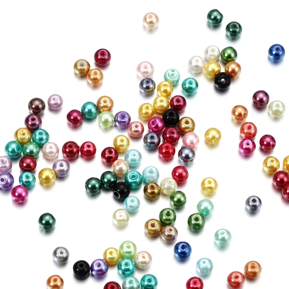 100pcs/Bag 4-10mm Round Pearl Coated Glass Colorful Smooth Loose Spacer Beads For Jewelry Making DIY Crafts Accessories