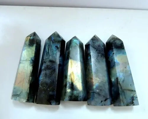 

5Pcs 285g NATURAL Labradorite Crystal wand POINT Gem Excellent light