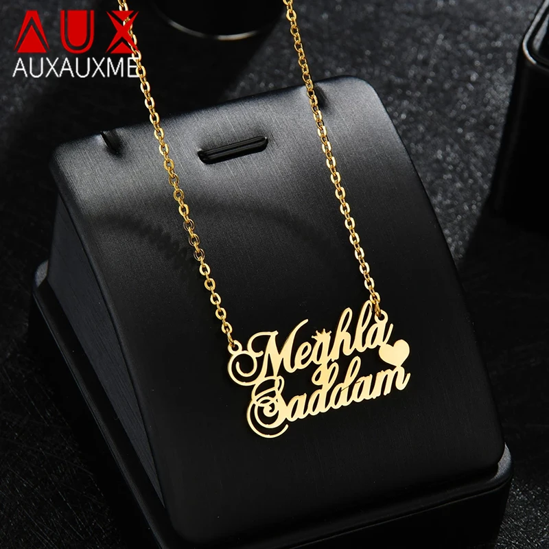

Auxauxme Custom Couple Name Heart Pendants Necklaces for Women Personalized Stainless Steel Wedding Party Jewelry Gifts