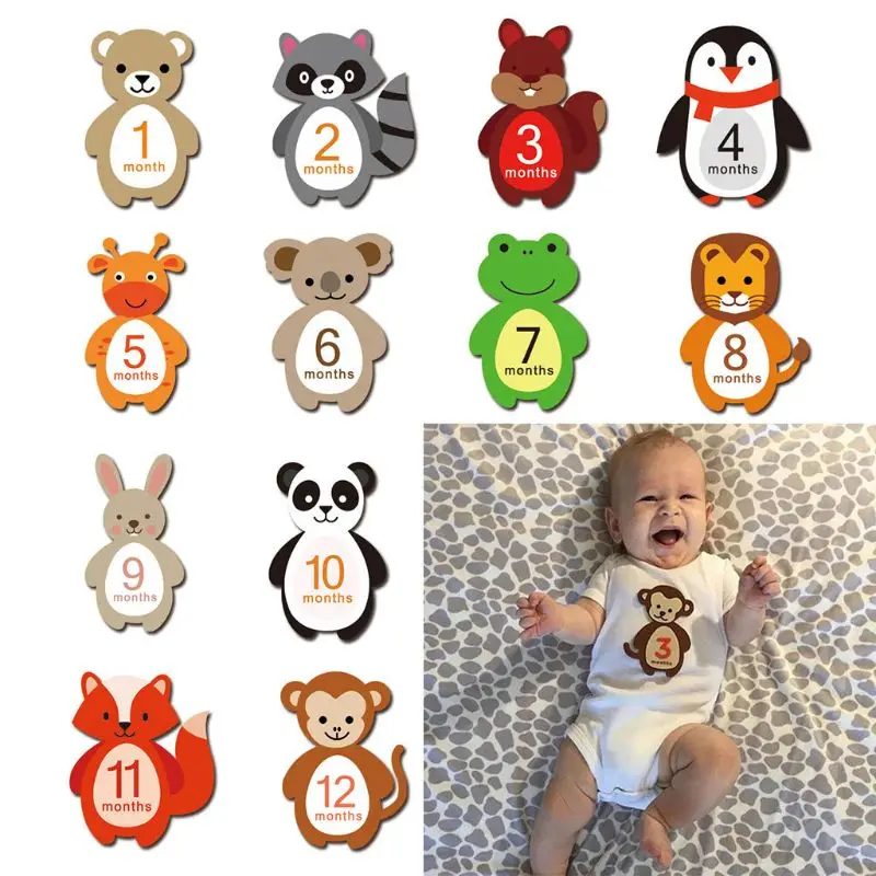 1-12 Months Baby Monthly Milestone Sticker Baby Photography Props Photo Stickers