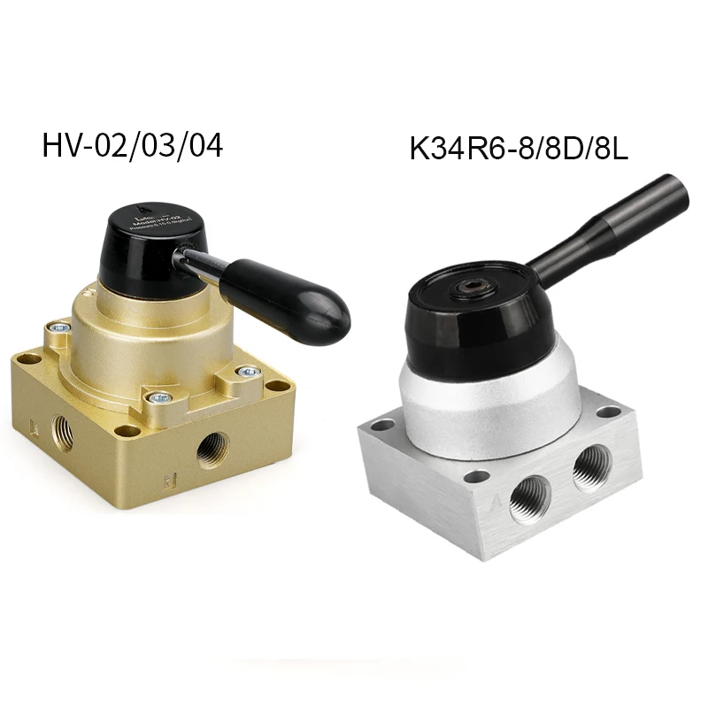 Pneumatic cylinder hand rotary valve Hand valve HV-02/03/04  K34R6-8/8D/8L Pneumatic three-position four-way hand-turn valve