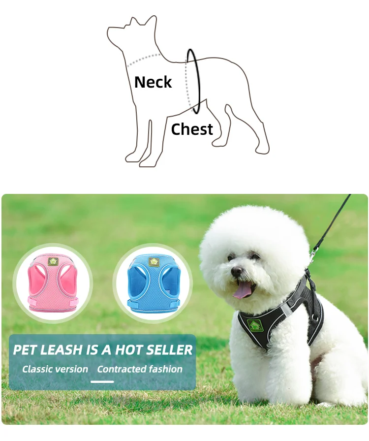 Clearance Pet Harness And Leash Set Dog Soft Mesh Vest Adjustable Reflective For Puppy Chest Strap Traction Rope Pet Supplies