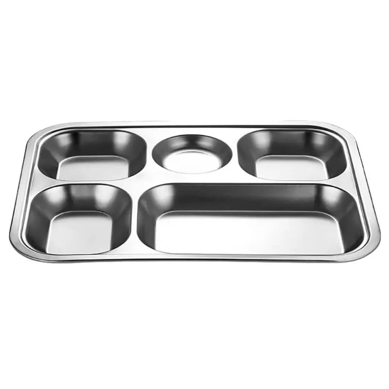 Stainless Steel Divided Dinner Tray Lunch Container Plate for School Canteen 3/4/5 Section