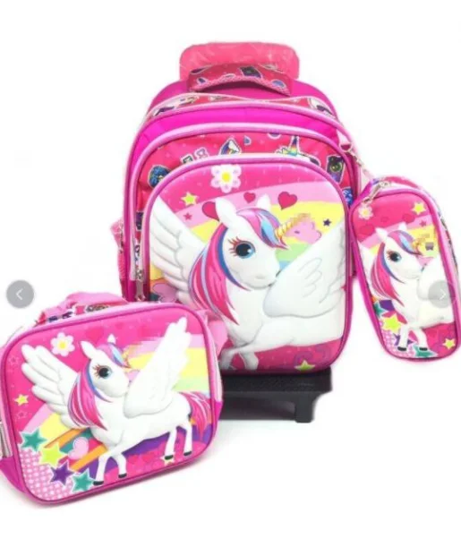 Mochila escolar com rodinhas para meninas, conjunto de bolsa escolar com rodinhas para estudantes e crianças