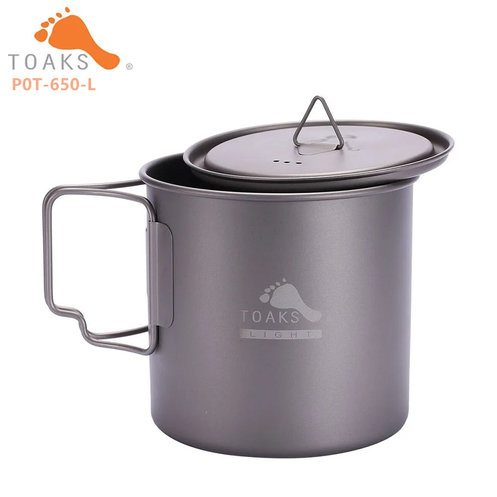 TOAKS Titanium Cup Ultralight Version 0.3mm Outdoor Mug With Lid  Foldable Handle Camping Cookware 650ml 80g