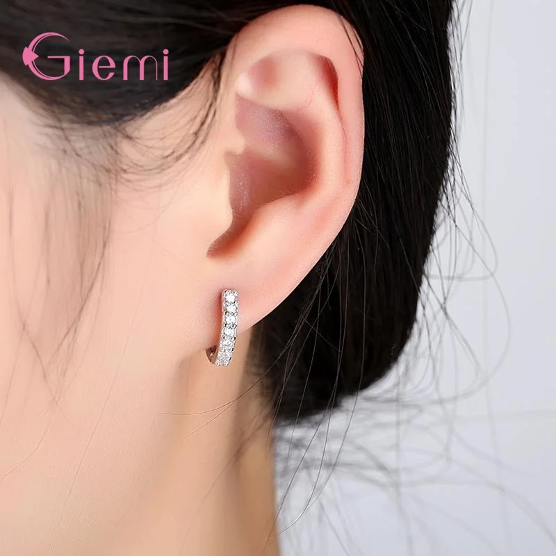 New Exquisite Small Round Ear Hoops 925 Silver Needle Women Girls Romantic & Simple CZ Earrings For Wedding Party