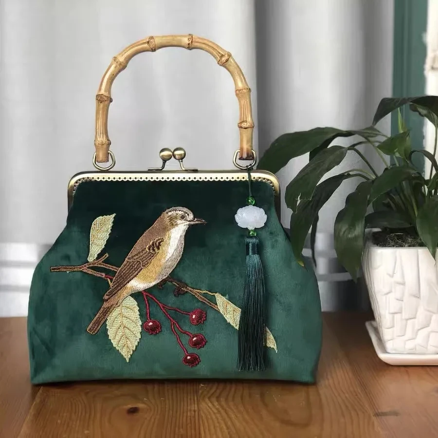 Haftowana torba z frędzlami w kształcie ptaka drewniana ręcznie Vintage modna torebka torebki damskie torebki z łańcuszkiem damskie torby na ramię typu crossbody