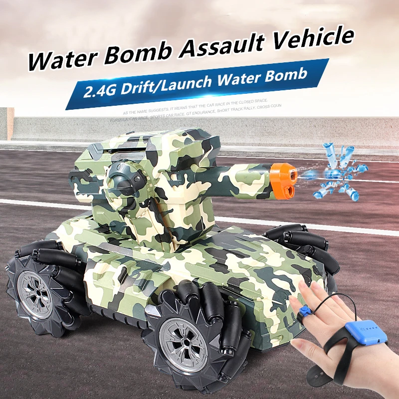 Veicolo per camion telecomandato doppio d'assalto con pompa ad acqua con rilevamento dei gesti 360 °   Drift Later Driving Giocattolo per carro armato RC fuoristrada multi-terno