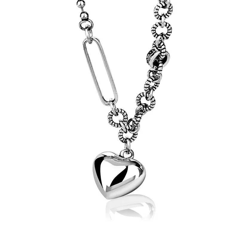 Silver color Necklace Ladies Elegant Chain Necklace Fashion Heart Shape Sterling Silver Jewelry Round Necklace