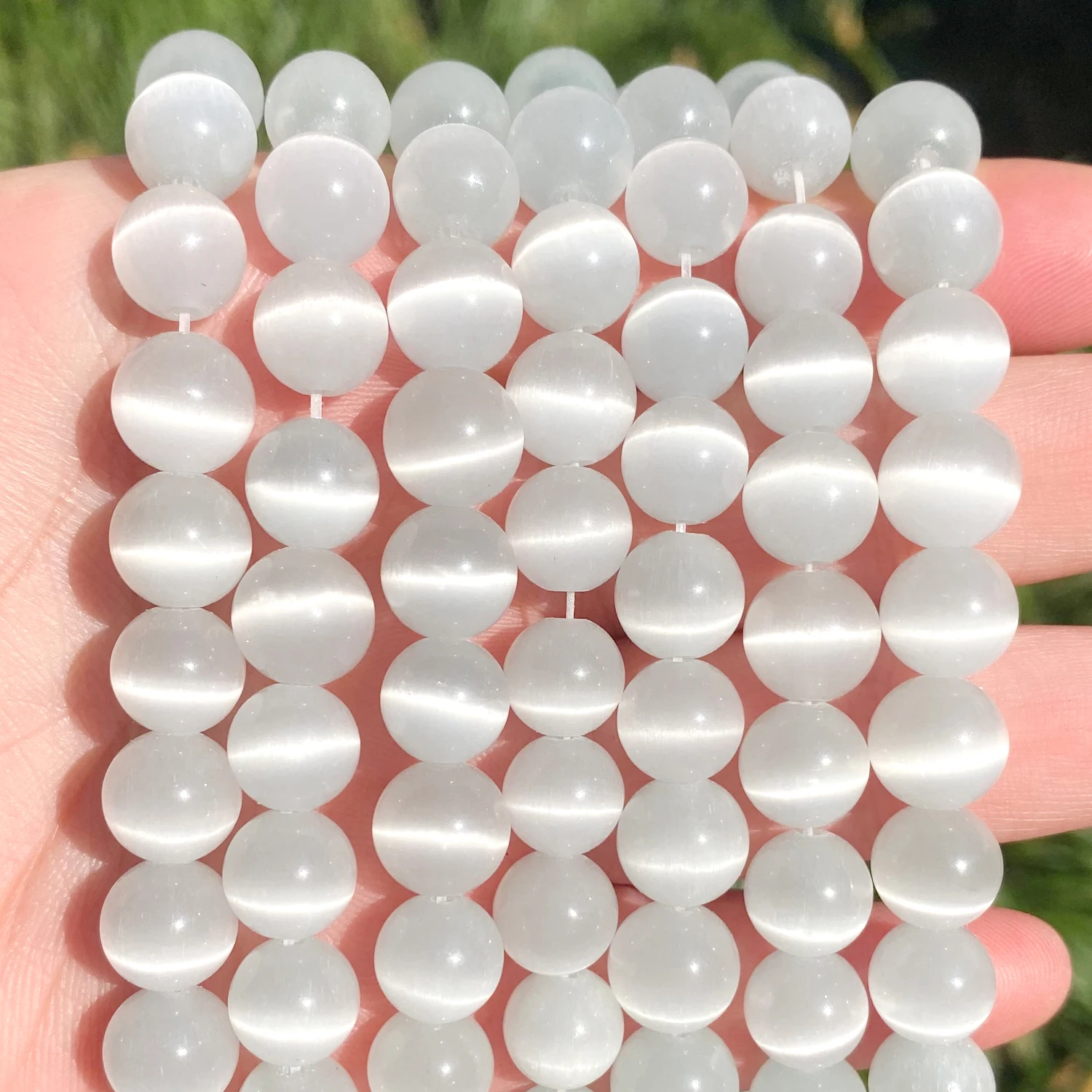 

Natural White Cat Eye Stone Beads Round Loose Spacer Beads for DIY Jewelry Making Needlework Bracelet Necklace Earrings 15inch