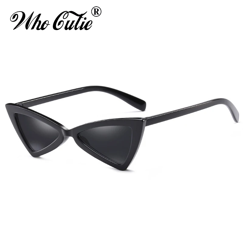 WHO CUTIE Triangle Sunglasses Women Brand Designer Vintage Cat Eye Frame 90s Stylish White Black Cateye Sun Glasses Shades OM470