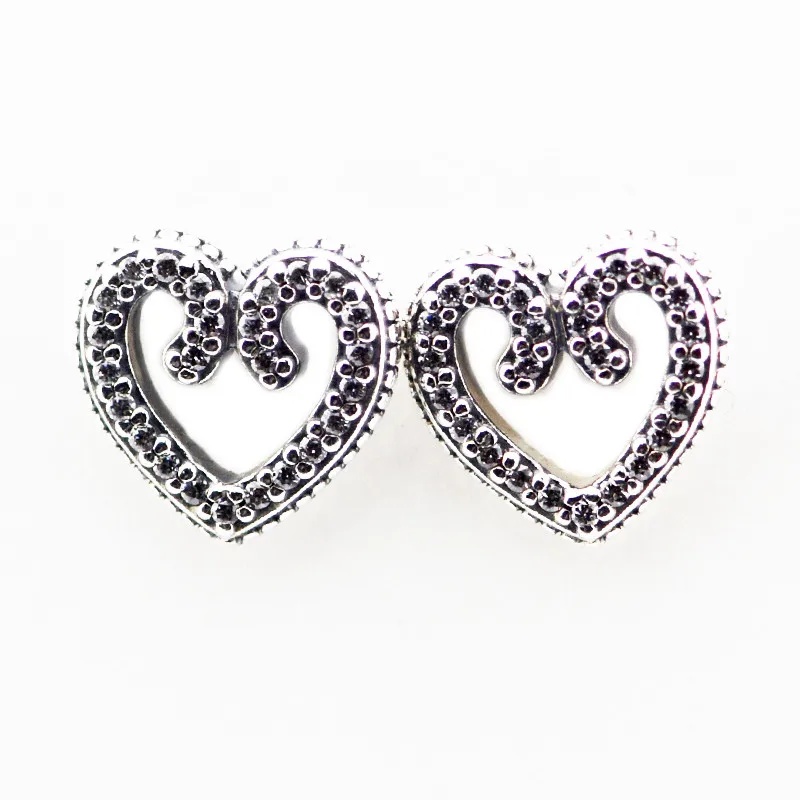 

Heart Swirls Stud Earrings for Women Pave Stone Crystal Girl Earrings Gift Fashion 925 Sterling Silver Women Earrings Jewelry