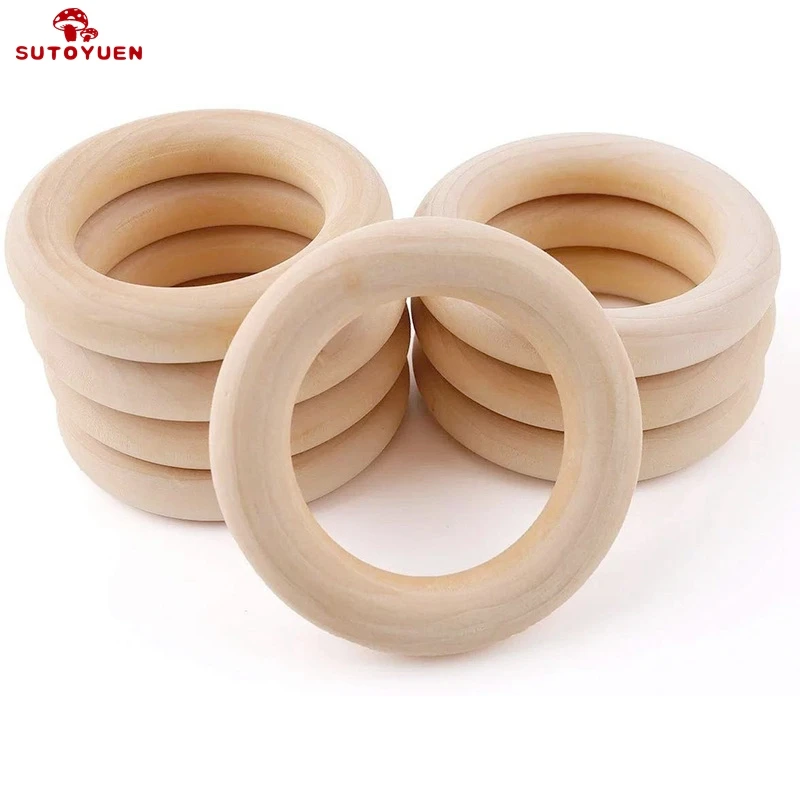 Sutoyuen 50pcs Natural Wood Teething Beads Wooden Ring for Teethers DIY Wooden Jewelry Making Crafts 40/50/55 / 70mm