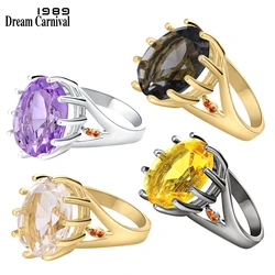 DreamCarnival1989 Women Large Solitaire Rings Delicate Fine Cut 18mm Big Zircon 4 Colors Bridal Wedding Treasure Forever WA11954