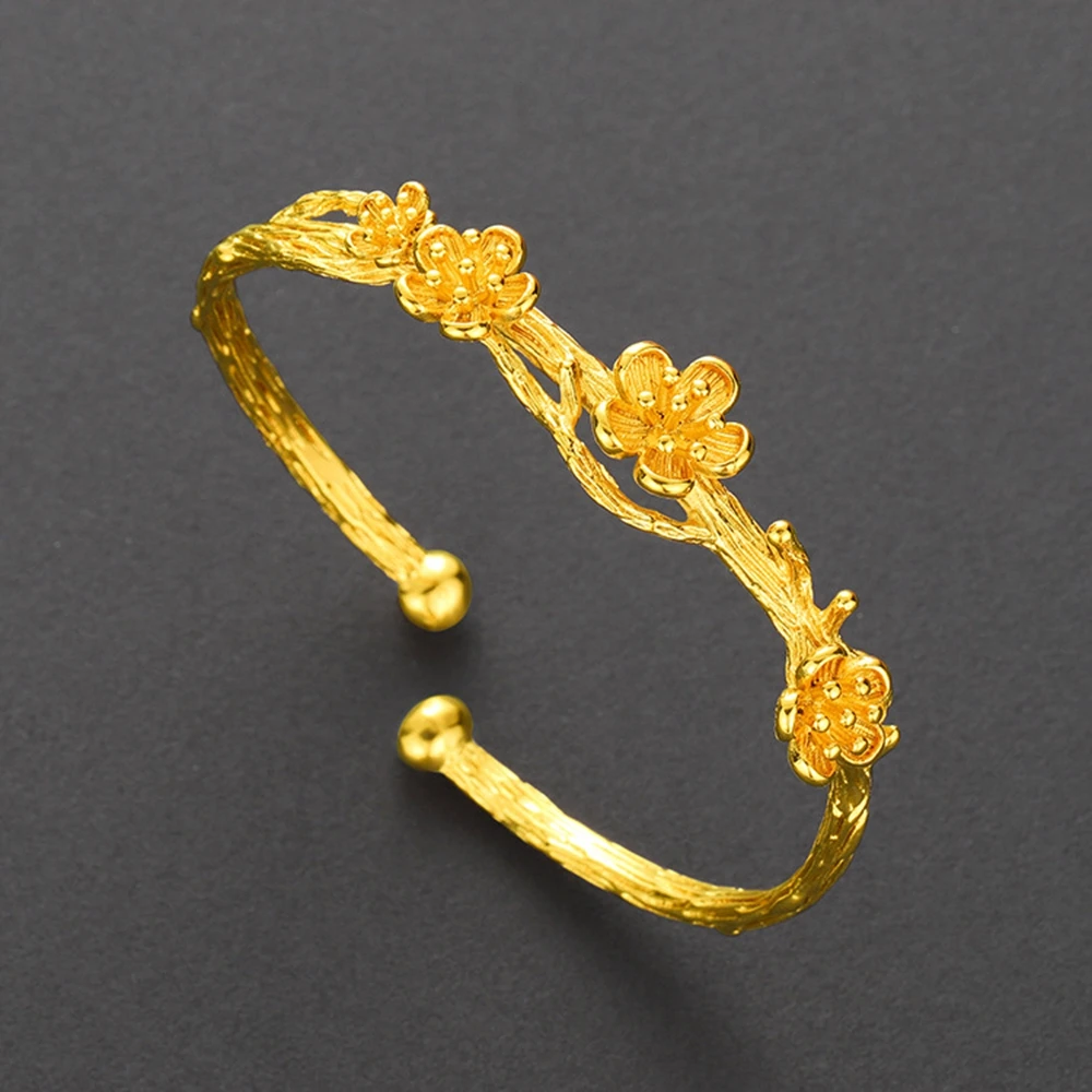 

Flower Bangle Yellow Gold Filled Exquisite Womens Cuff Bangle Bracelet Fashion Jewelry 1Pieces