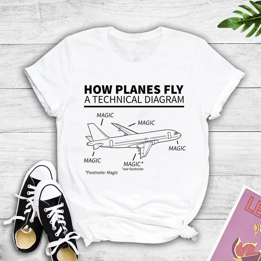 Humor Airline Pilot Shirt How Planes Fly Magic Airplane Tees Cotton Material