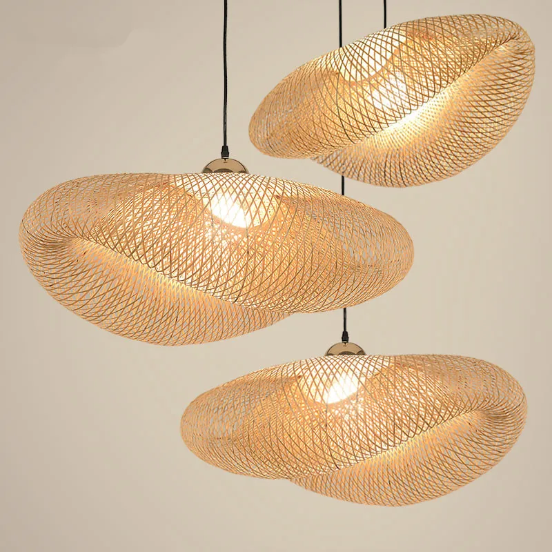 

Bamboo Wicker Rattan Wave Pendant Light Vintage Japanese Lamp Suspension Home Indoor Restaurant Dining Table Room Lamp Lustre