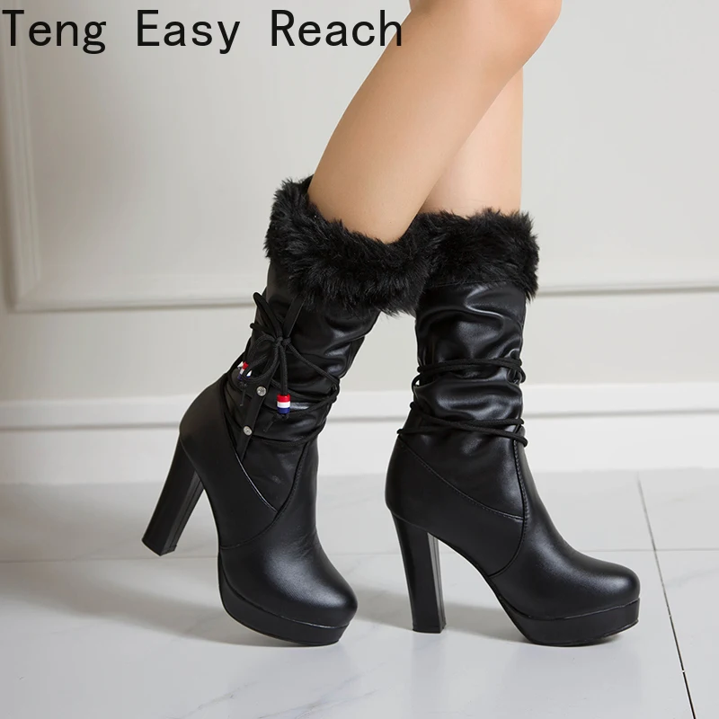 Fashion Female Thick bottom Knee-length boots Sexy Metal decoration round toe thick longboots white black Spring and Autumn New