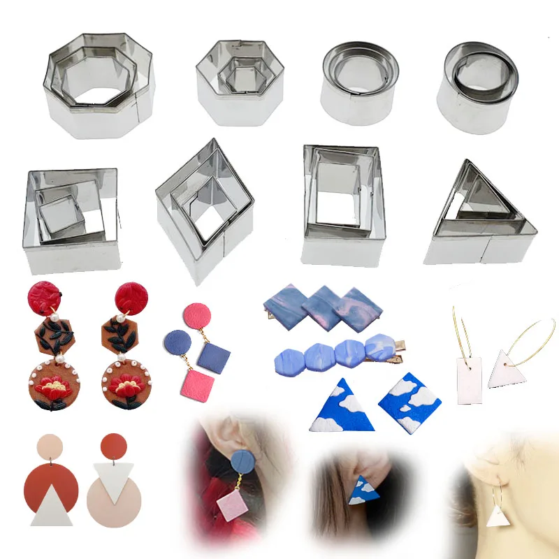 

24pcs/Lot Polymer Clay Cutter Basic Geometry Round Square DIY Ceramic Pottery Earring Stainless Steel Cutting Mold Art Hobby