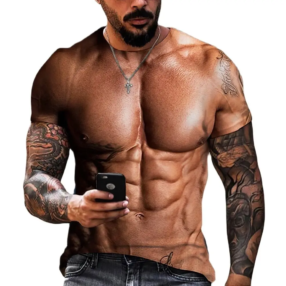 Camiseta de manga corta 3D para hombre, camisetas ajustadas a la moda, camisetas divertidas para músculos abdominales, camisetas holgadas de gran