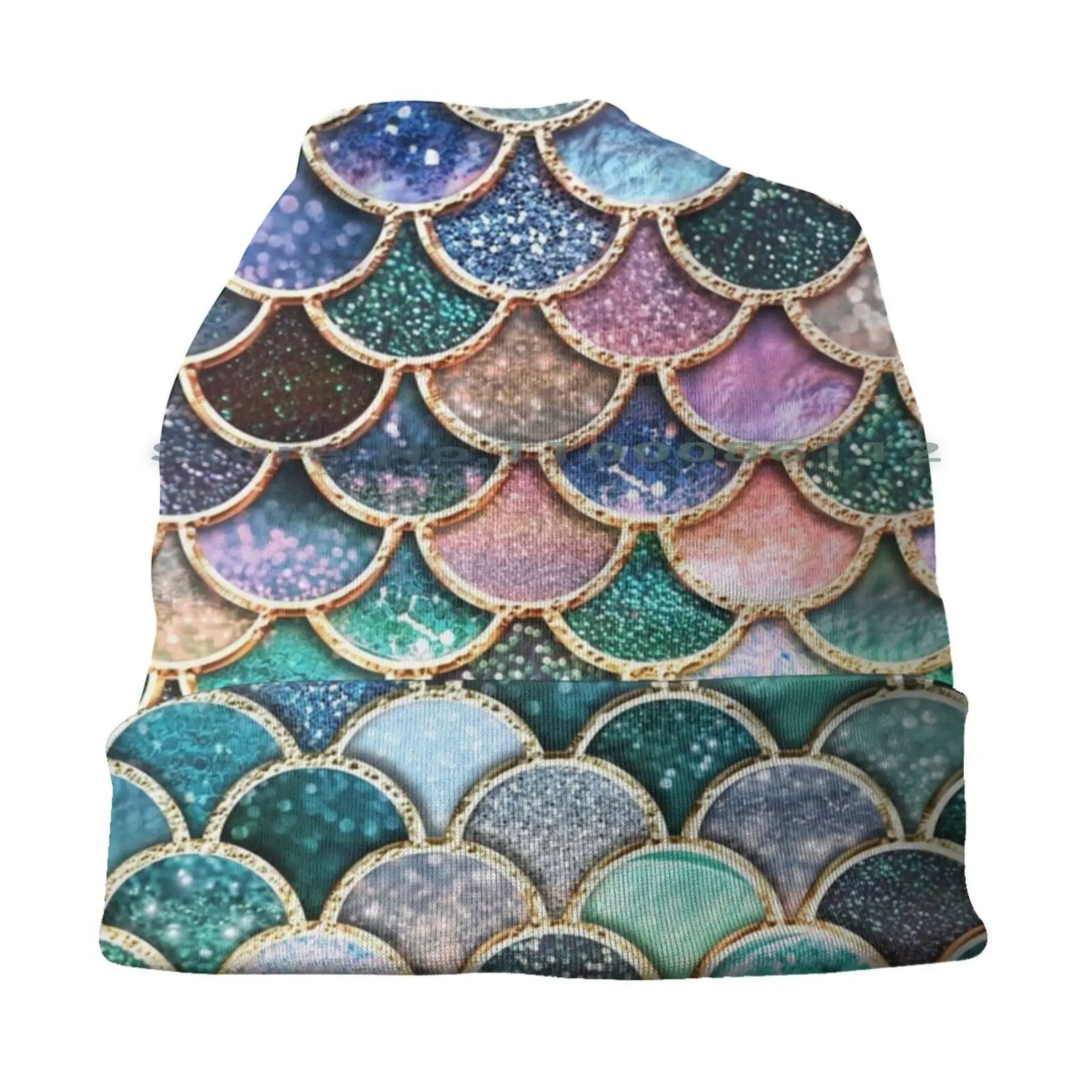 Teal , Silver And Pink Sparkle Faux Glitter Mermaid Scales Beanies Knit Hat Abstract Animal Blink Fishscales Geometric Glamour