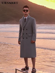 Abrigo de lana para hombre, abrigo de tweed con doble botonadura hasta la rodilla, grueso, desmontable, para viaje de negocios