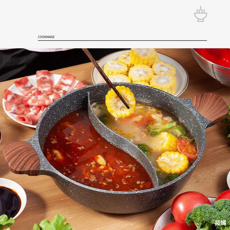 Mandarin Duck Big Non-stick Hot Pot Divided Gas Induction Cooker Chinese Hotpot Fondue Chinoise Pan Home Kitchen Chafing Dish