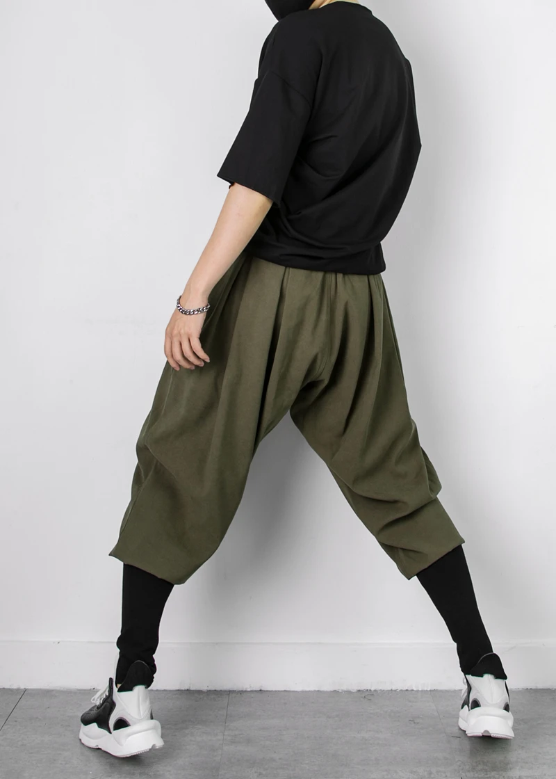 Four Seasons Minimalist Japanese Dark Black Mountain Style Pants Rib Bag Calf Loose Harem Pants Men