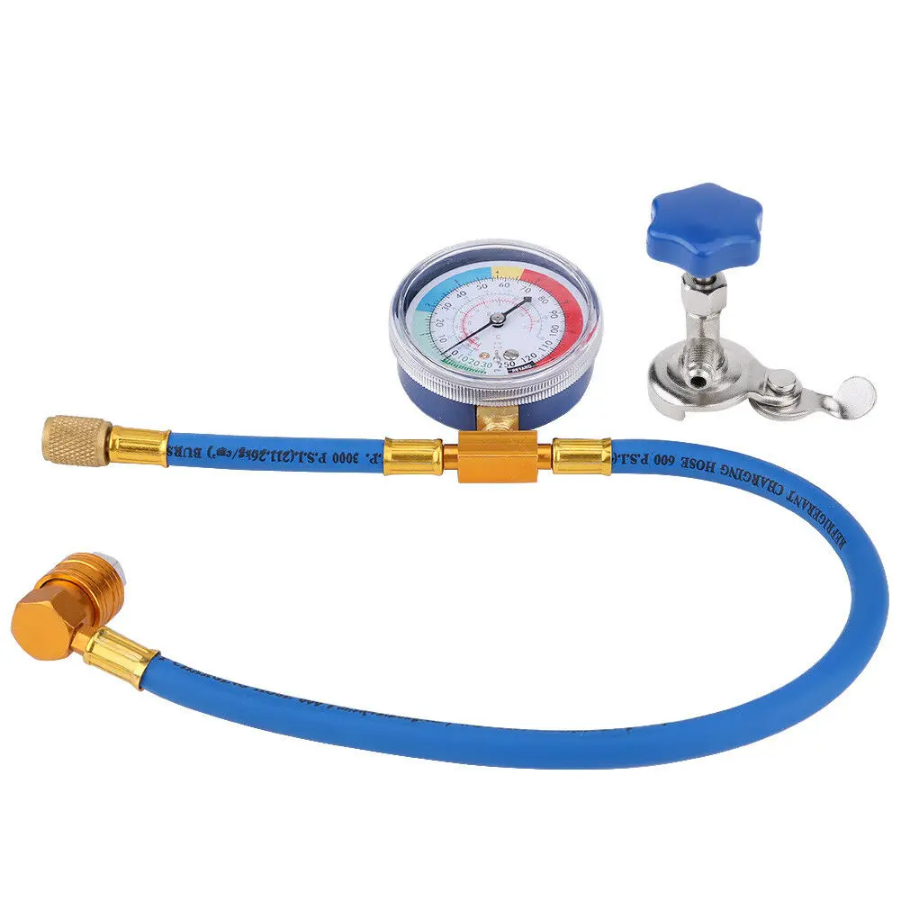 R134A R12 Car Air Conditioning Refrigerant Recharge Measuring Kit Hose Gas Gauge High quality R134A refrigerant hose with gauge