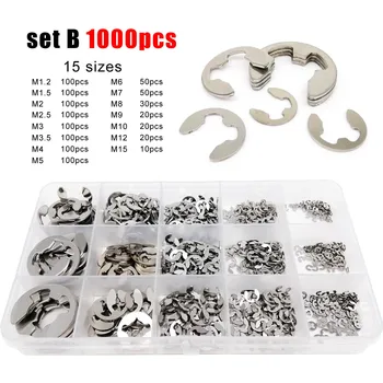 580/1000 stks Assortiment Kit Set Box M1.2 tot M15 304 Roestvrij Staal Externe Borgring E Clip Snap Borgring voor As