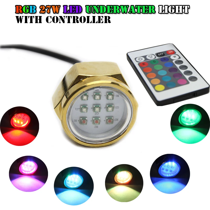 27W IP68 DC 11-28V RGB LED Light Underwater Boat Drain Plug Light Reaplace Boat 1/2