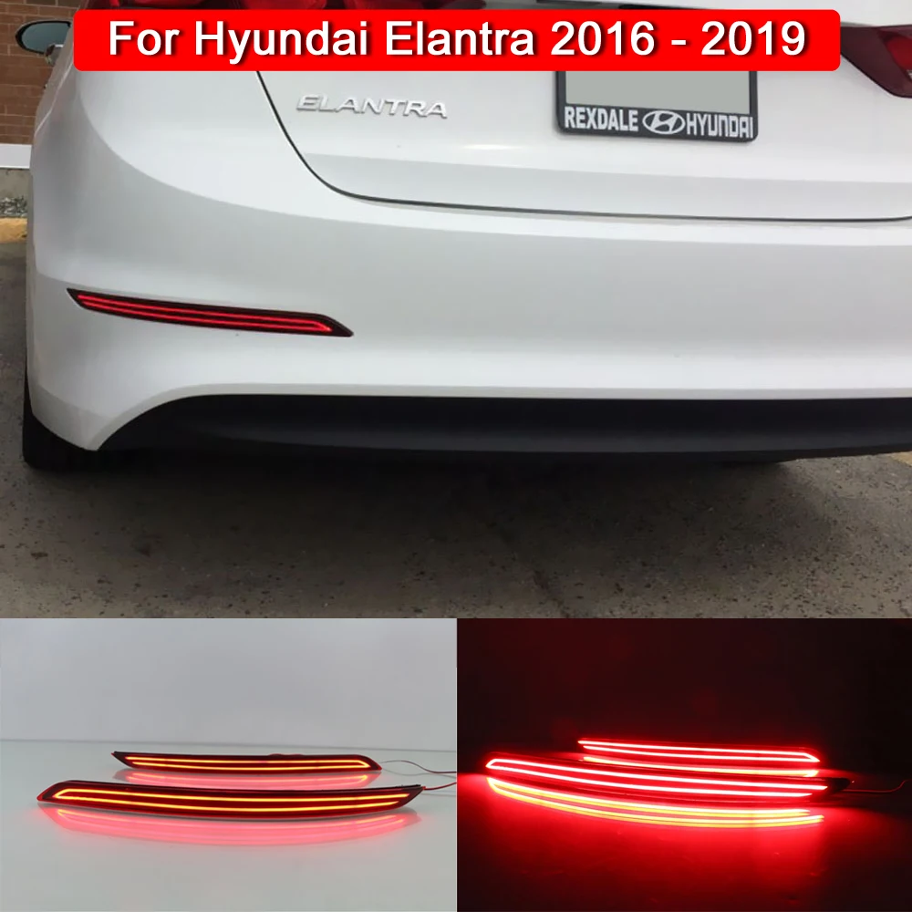 2Pcs LED Rear Bumper Reflector Lamp Two Function Tail Brake Light Red Running Light For Hyundai Elantra 2016 2017 2018 2019