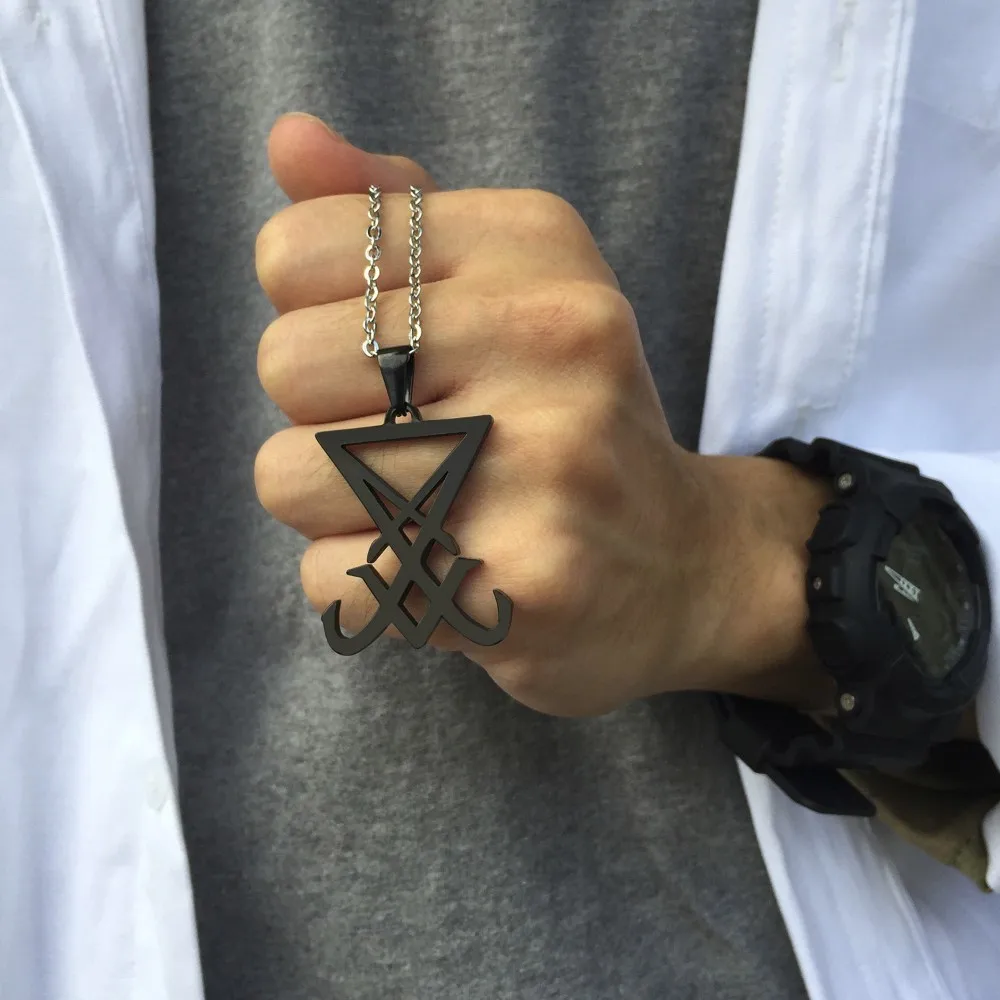 DEMON SIDE OF LUCIFER SATANIC JEWELRY SEAL SIGIL SYMBOL OF CHORONZON ANHÄNGER-HALSKETTE IN SCHWARZEN GOTHIKEN PAGAN SATAN UNISEX JEWELS – Detail 5