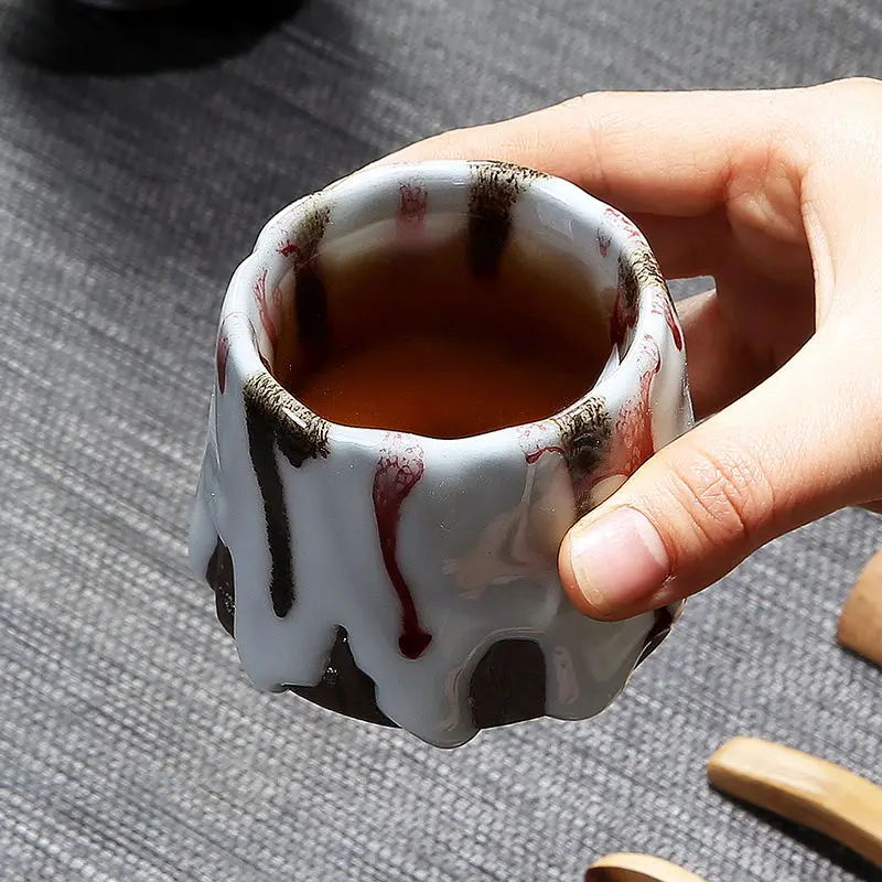 Kiln Baked Large Tianmu Jianzhan Firewood Ru Kiln Ceramic Kung Fu Tea Set Single Cup Coarse Pottery Master Cup Single Cup Gift