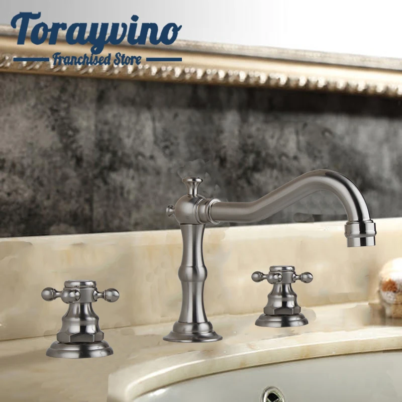 

Torayvino bathroom double handle bathtub faucet brass spray tap grifo lavabo antiguo deck mounted tall basin mixer hot cold taps