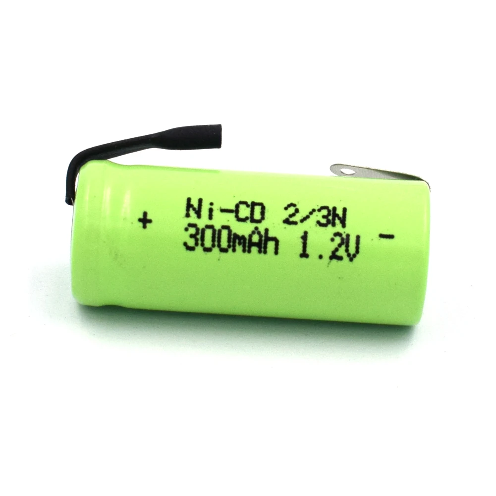 1.2V 2/3N Rechargeable Battery 300mAh 2/3 N Ni-Cd Nicd Cell with Soldering Tabs for Electric Shaver Razor Toothbrush