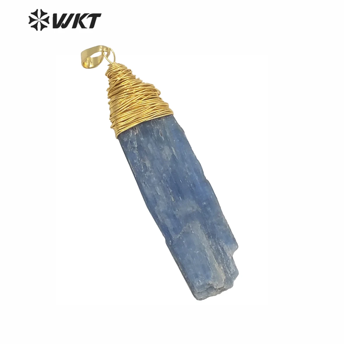 WT-P1526 WKT New Arrivals! Fashion Brass Wire Warpped Natural Blue Kyanite Pendant Stone Pendant For Female Jewelry Making