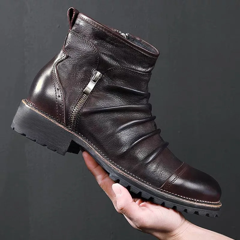 Top Quality British Men Boots Spring Autumn Shoes Fashion Slip on Boots Breathable Genuine Leather Male Botas Hombre Size 888